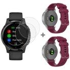 For Garmin Vivoactive 4S 2pcs Small Plaid Silicone Watch Band with 2pcs Tempered Glass Film(Wine Red) - 1