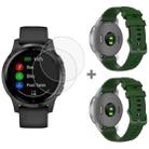 For Garmin Vivoactive 4S 2pcs Small Plaid Silicone Watch Band with 2pcs Tempered Glass Film(Army Green) - 1