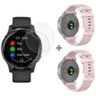 For Garmin Vivoactive 4S 2pcs Small Plaid Silicone Watch Band with 2pcs Tempered Glass Film(Rose Pink) - 1