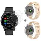 For Garmin Vivoactive 4S 2pcs Small Plaid Silicone Watch Band with 2pcs Tempered Glass Film(Beige) - 1