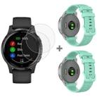 For Garmin Vivoactive 4S 2pcs Small Plaid Silicone Watch Band with 2pcs Tempered Glass Film(Duck) - 1