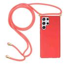 For Samsung Galaxy S23 Ultra 5G Wheat Straw Material + TPU Protective Case with Lanyard(Red) - 1