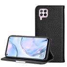 For Huawei P40 Lite Litchi Texture Solid Color Horizontal Flip Leather Case with Bracket & Card Slots & Wallet & Lanyard(Black) - 1