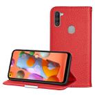 For Galaxy A11 Litchi Texture Solid Color Horizontal Flip Leather Case with Bracket & Card Slots & Wallet & Lanyard(Red) - 1