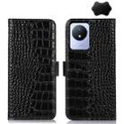 For Vivo Y02 4G Crocodile Top Layer Cowhide Leather Phone Case(Black) - 1