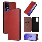 For TCL 40SE Carbon Fiber Texture Flip Leather Phone Case(Brown) - 1