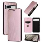 For Google Pixel 7a Carbon Fiber Texture Flip Leather Phone Case(Pink) - 1