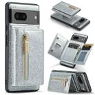 For Google Pixel 7 DG.MING M3 Series Glitter Powder Card Bag Leather Case(Silver) - 1