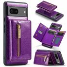 For Google Pixel 7 DG.MING M3 Series Glitter Powder Card Bag Leather Case(Dark Purple) - 1