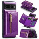 For Google Pixel 7 Pro DG.MING M3 Series Glitter Powder Card Bag Leather Case(Dark Purple) - 1