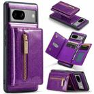 For Google Pixel 7A DG.MING M3 Series Glitter Powder Card Bag Leather Case(Dark Purple) - 1