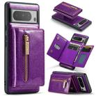 For Google Pixel 8 Pro DG.MING M3 Series Glitter Powder Card Bag Leather Case(Dark Purple) - 1