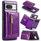 For Google Pixel 8 DG.MING M3 Series Glitter Powder Card Bag Leather Case(Dark Purple) - 1