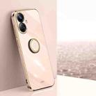 For Realme 10 Pro+ XINLI Straight Edge 6D Electroplate TPU Phone Case with Ring Holder(Pink) - 1
