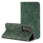 For Huawei P40 Pro Lucky Flowers Embossing Pattern Magnetic Horizontal Flip Leather Case with Holder & Card Slots(Dark Green) - 1