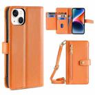 For iPhone 14 Sheep Texture Cross-body Zipper Wallet Leather Phone Case(Orange) - 1