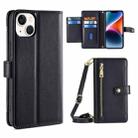 For iPhone 14 Plus Sheep Texture Cross-body Zipper Wallet Leather Phone Case(Black) - 1
