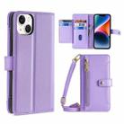 For iPhone 14 Plus Sheep Texture Cross-body Zipper Wallet Leather Phone Case(Purple) - 1