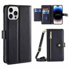 For iPhone 14 Pro Sheep Texture Cross-body Zipper Wallet Leather Phone Case(Black) - 1