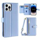 For iPhone 14 Pro Sheep Texture Cross-body Zipper Wallet Leather Phone Case(Blue) - 1