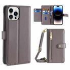 For iPhone 14 Pro Sheep Texture Cross-body Zipper Wallet Leather Phone Case(Grey) - 1