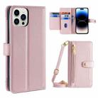 For iPhone 14 Pro Sheep Texture Cross-body Zipper Wallet Leather Phone Case(Pink) - 1