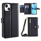 For iPhone 13 mini Sheep Texture Cross-body Zipper Wallet Leather Phone Case(Black) - 1