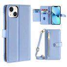 For iPhone 13 mini Sheep Texture Cross-body Zipper Wallet Leather Phone Case(Blue) - 1