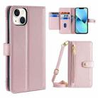 For iPhone 13 Sheep Texture Cross-body Zipper Wallet Leather Phone Case(Pink) - 1