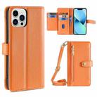 For iPhone 13 Pro Sheep Texture Cross-body Zipper Wallet Leather Phone Case(Orange) - 1