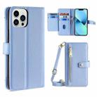 For iPhone 13 Pro Sheep Texture Cross-body Zipper Wallet Leather Phone Case(Blue) - 1