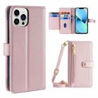 For iPhone 13 Pro Sheep Texture Cross-body Zipper Wallet Leather Phone Case(Pink) - 1