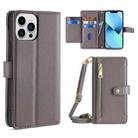 For iPhone 13 Pro Max Sheep Texture Cross-body Zipper Wallet Leather Phone Case(Grey) - 1