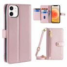 For iPhone 12 mini Sheep Texture Cross-body Zipper Wallet Leather Phone Case(Pink) - 1