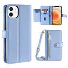 For iPhone 12 / 12 Pro Sheep Texture Cross-body Zipper Wallet Leather Phone Case(Blue) - 1