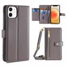 For iPhone 12 / 12 Pro Sheep Texture Cross-body Zipper Wallet Leather Phone Case(Grey) - 1