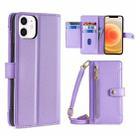 For iPhone 12 / 12 Pro Sheep Texture Cross-body Zipper Wallet Leather Phone Case(Purple) - 1