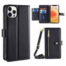 For iPhone 12 Pro Max Sheep Texture Cross-body Zipper Wallet Leather Phone Case(Black) - 1