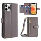 For iPhone 12 Pro Max Sheep Texture Cross-body Zipper Wallet Leather Phone Case(Grey) - 1