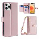 For iPhone 12 Pro Max Sheep Texture Cross-body Zipper Wallet Leather Phone Case(Pink) - 1