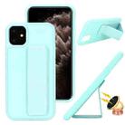 For iPhone 14 Plus Skin Feel Wrist Holder Phone Case(Mint Green) - 1