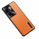 For OPPO Reno9 Folding Holder Plain Leather Phone Case(Orange) - 1