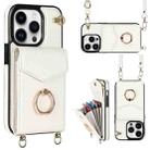 For iPhone 14 Ring Holder RFID Card Slot Phone Case with Long Lanyard(Beige) - 1