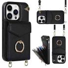 For iPhone 14 Plus Ring Holder RFID Card Slot Phone Case with Long Lanyard(Black) - 1