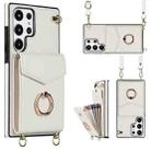 For Samsung Galaxy S23 Ultra 5G Ring Holder RFID Card Slot Phone Case with Long Lanyard(Beige) - 1