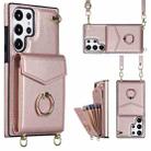 For Samsung Galaxy S23 Ultra 5G Ring Holder RFID Card Slot Phone Case with Long Lanyard(Rose Gold) - 1