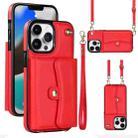 For iPhone 13 Pro RFID Card Slot Phone Case with Long Lanyard(Red) - 1