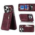 For iPhone 14 Plus Retro Ring and Zipper RFID Card Slot Phone Case(Wine Red) - 1