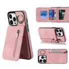 For iPhone 14 Pro Retro Ring and Zipper RFID Card Slot Phone Case(Pink) - 1