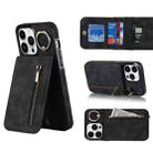 For iPhone 14 Pro Max Retro Ring and Zipper RFID Card Slot Phone Case(Black) - 1